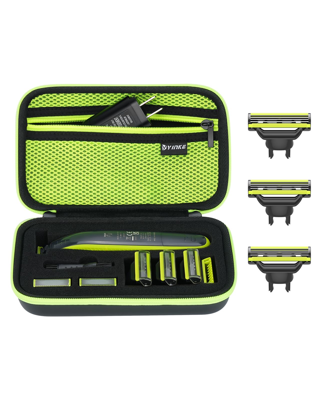 Yinke Travel Case with 3PC Razor Blade Refills Replacement for O Blade Hybrid Electric Trimmer Shaver, More Thorough and Comfortable Shave for Men, Works without Electricity