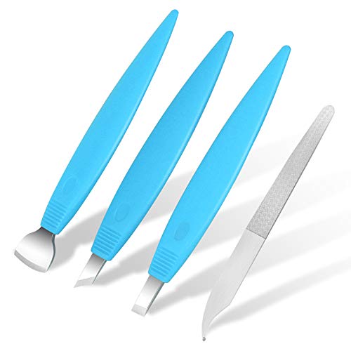 BEZOX Pedicure Knife Set - Callus Shavers, Corn and Hard Thick Skin Remover Knives for Foot, Metal Nail File & Nail Lifter - Professional Pedicure Tools with Storage Box (Blue)