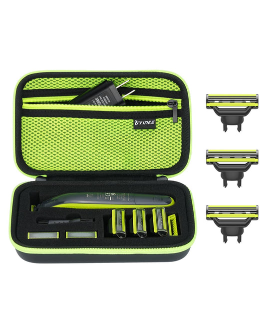 Yinke Travel Case with 3PC Razor Blade Refills Replacement for O Blade Hybrid Electric Trimmer Shaver, More Thorough and Comfortable Shave for Men, Works without Electricity