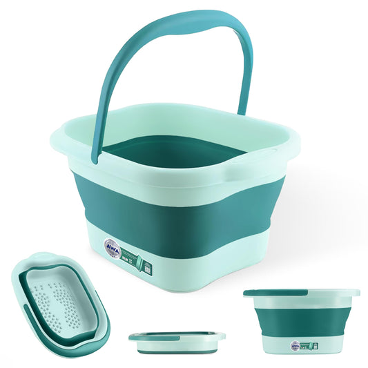 AWA Foot Soaking Tub, Collapsible Foot Bath Soak Tub for Soaking Feet, Pedicure Bowl, Plastic Feet Soaking Tub with Handles, Foldable Laundry Basket (Teal Foot Tub)
